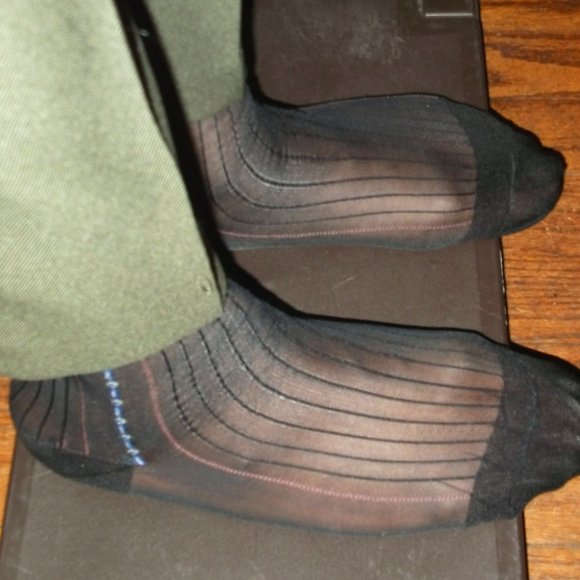 2PR Men's Sheer Black Thick N Thin with Pattern, Cap Toe Cap Heel Socks - 10 -13 - Picture 1 of 12